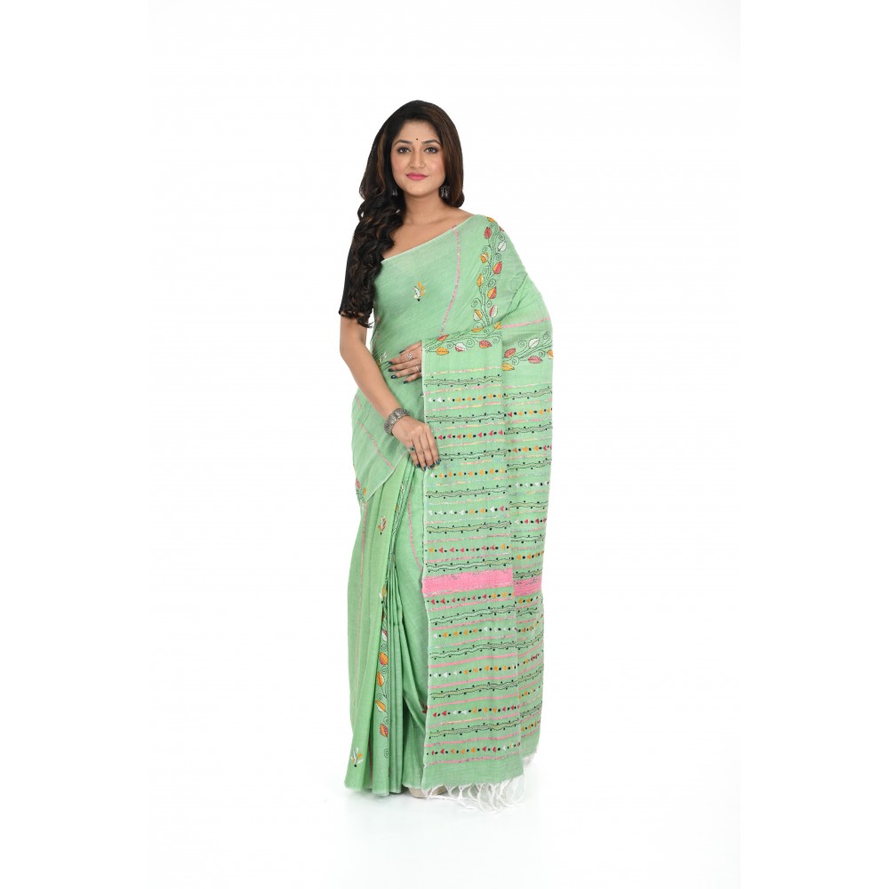 HANDWOVEN KANTHA STITCH SAREE