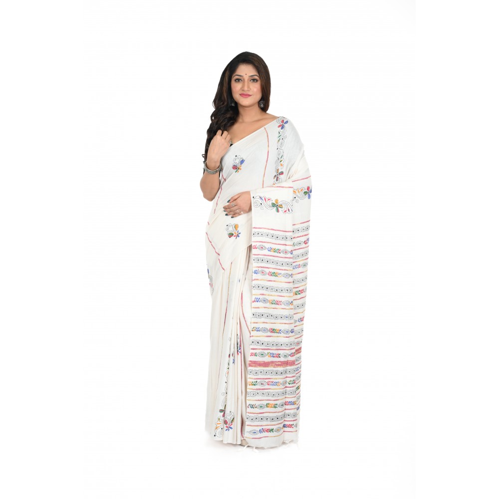HANDWOVEN KANTHA STITCH SAREE
