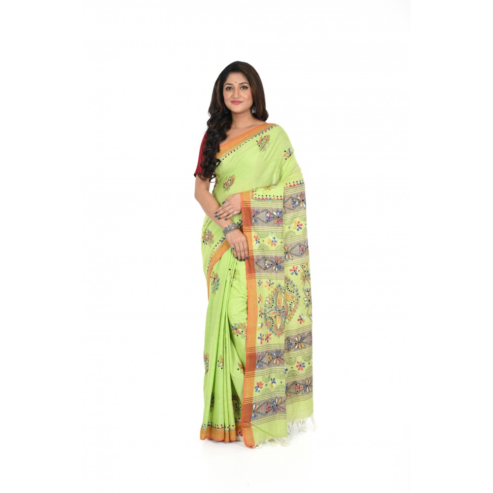 HANDWOVEN KANTHA STITCH SAREE