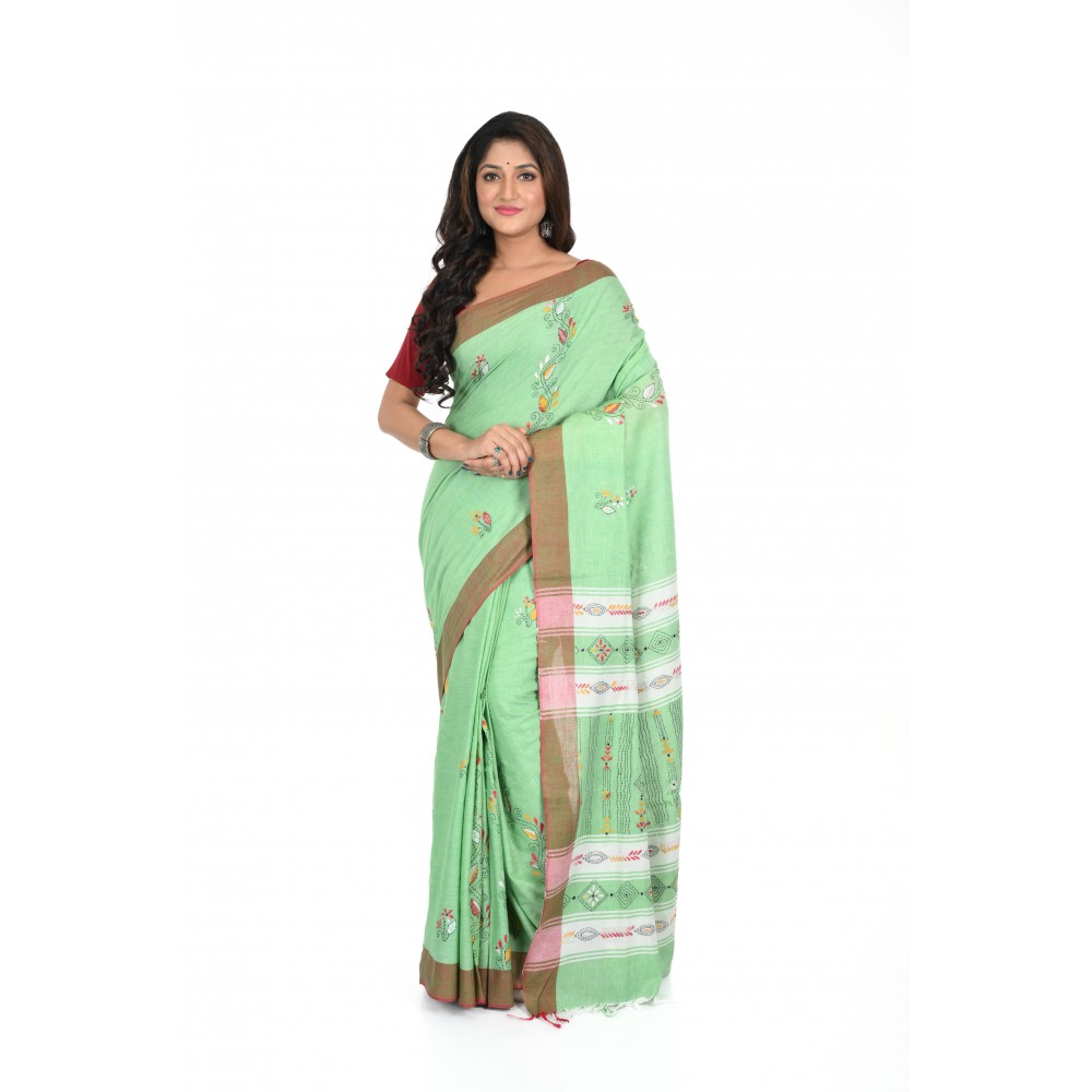 HANDWOVEN KANTHA STITCH SAREE