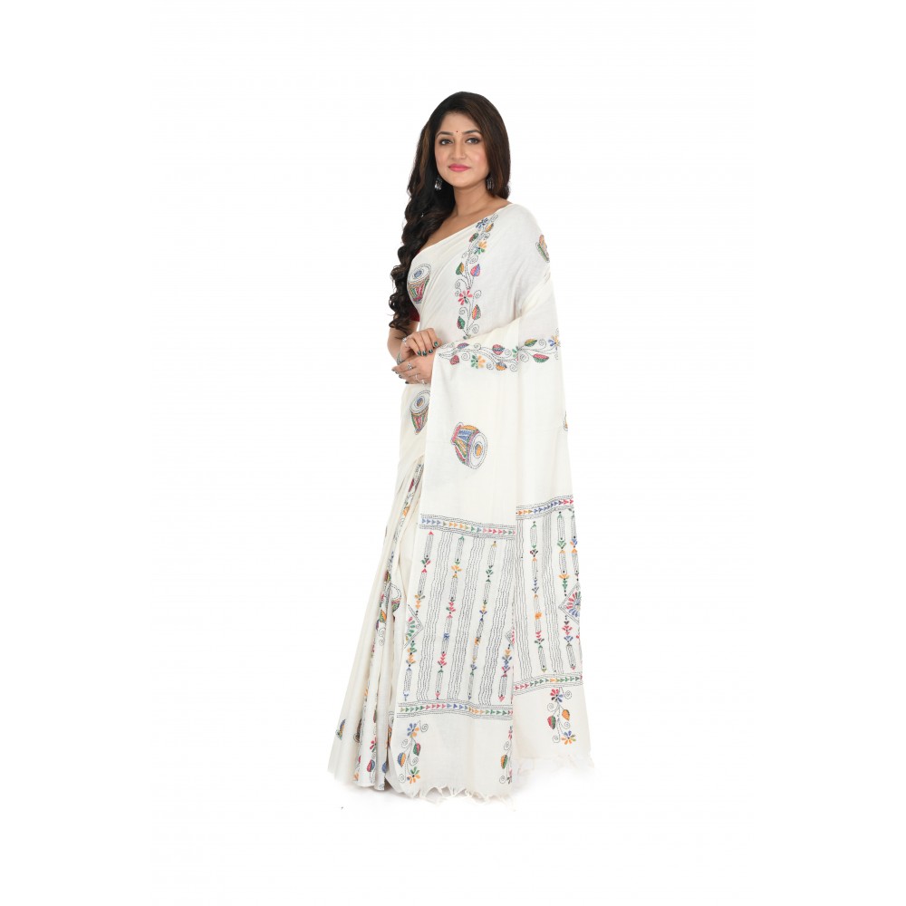 HANDWOVEN KANTHA STITCH SAREE