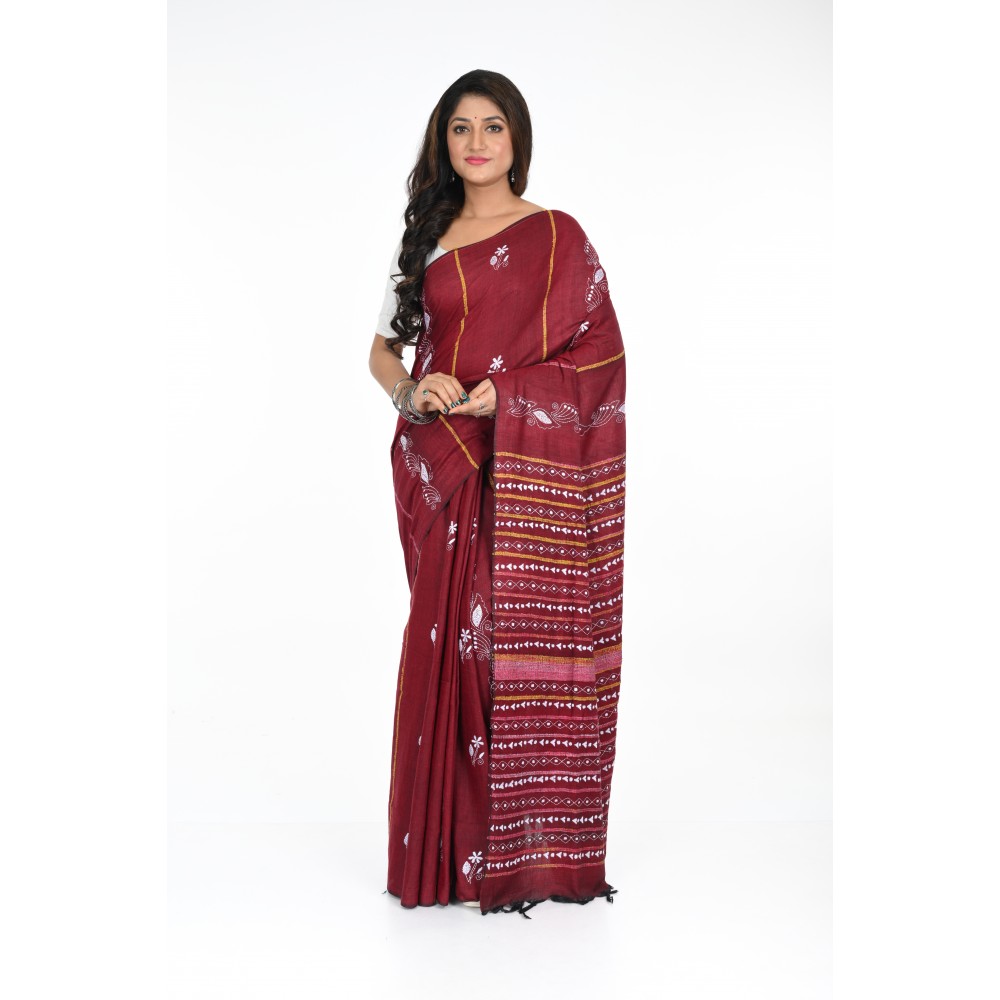 HANDWOVEN KANTHA STITCH SAREE