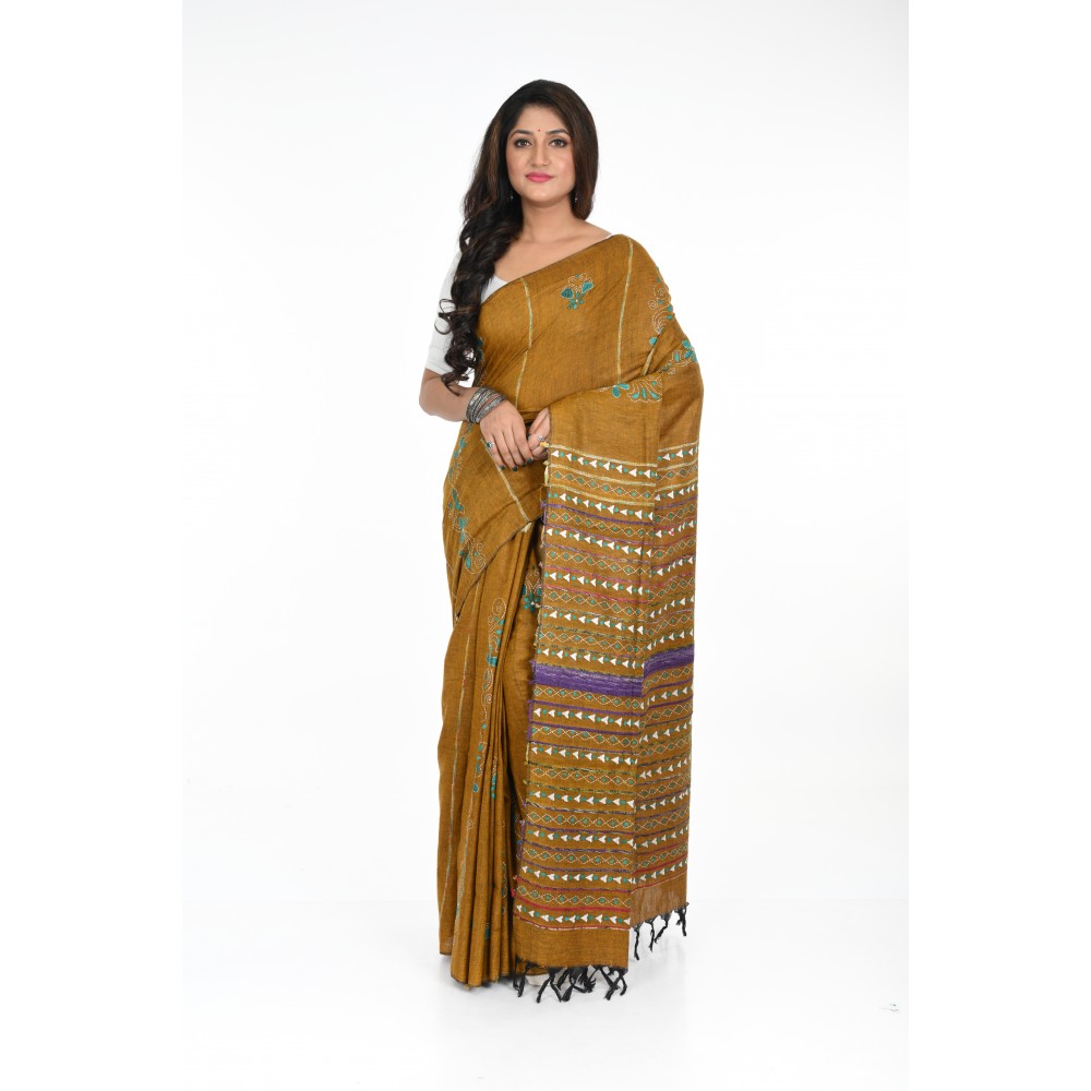 HANDWOVEN KANTHA STITCH SAREE