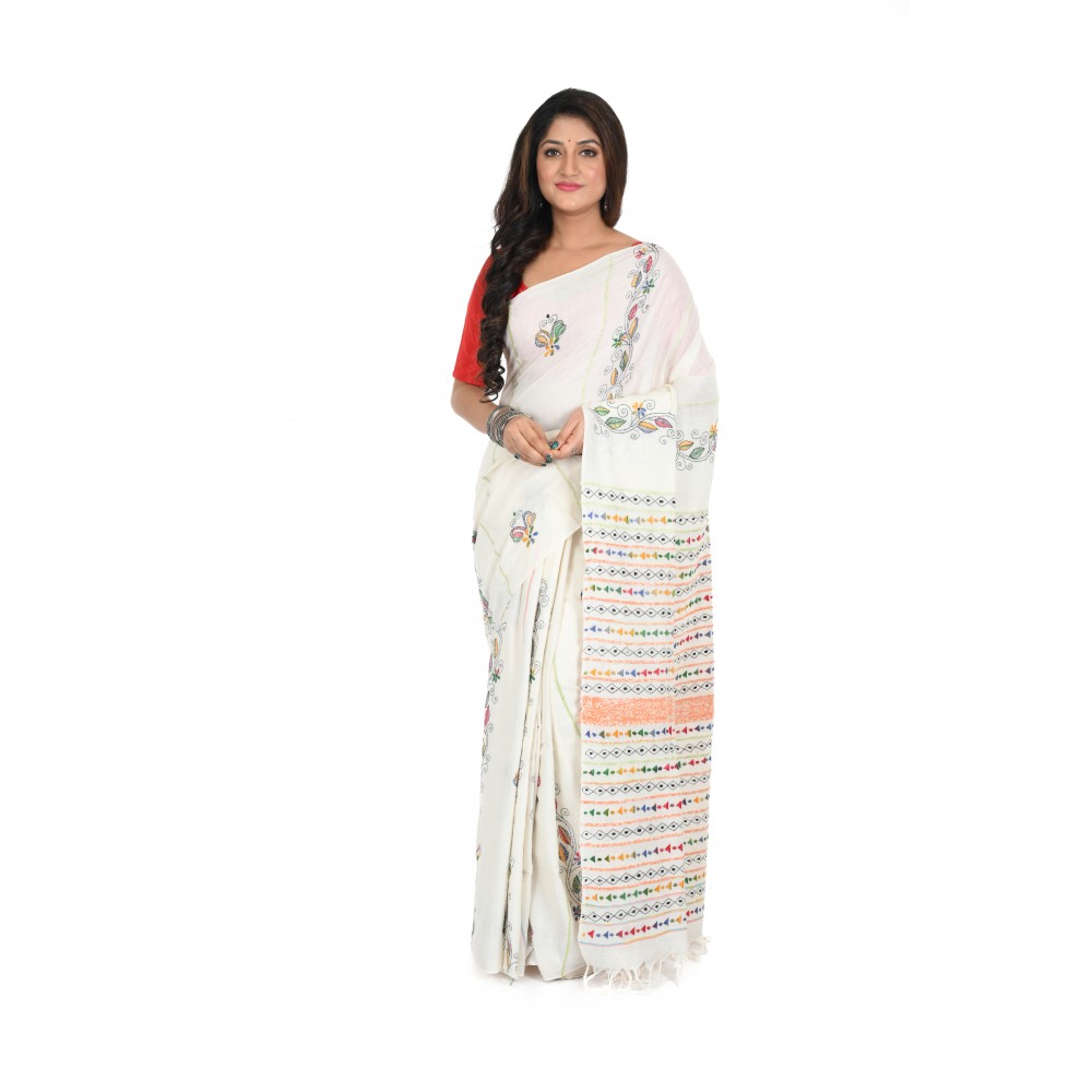 HANDWOVEN KANTHA STITCH SAREE