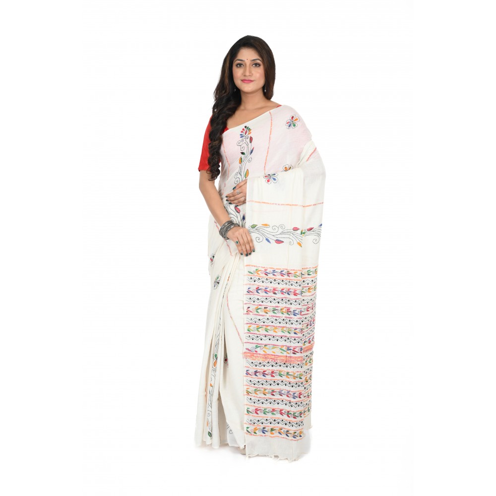 HANDWOVEN KANTHA STITCH SAREE