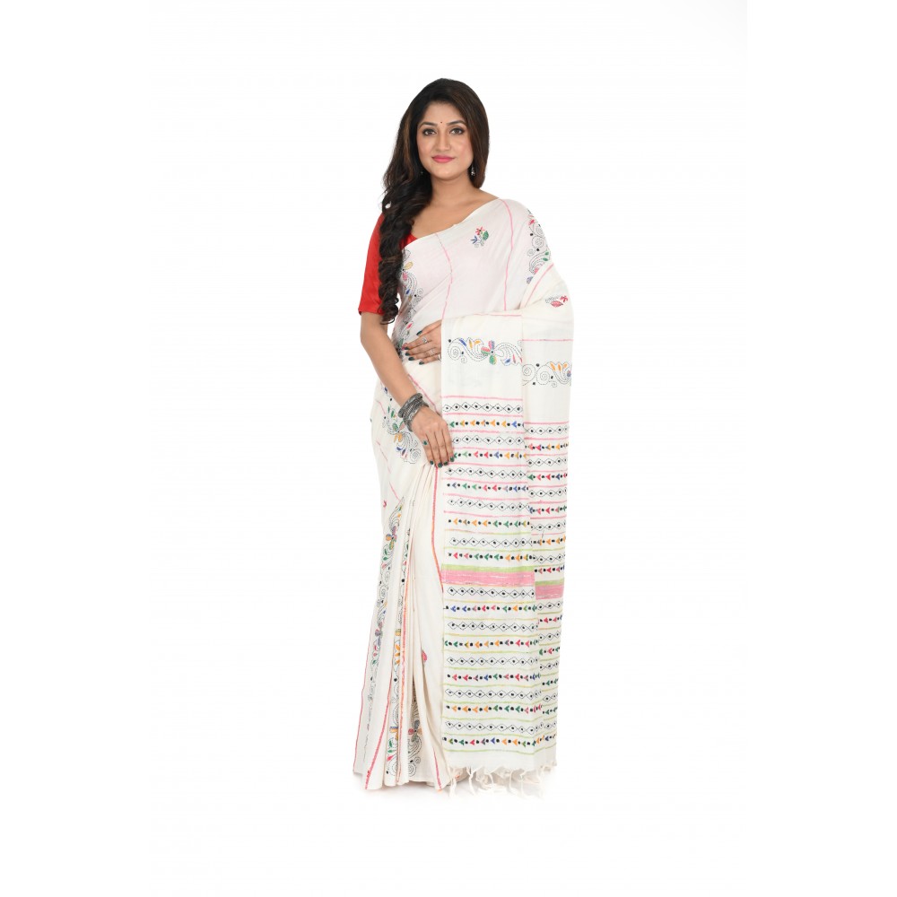 HANDWOVEN KANTHA STITCH SAREE