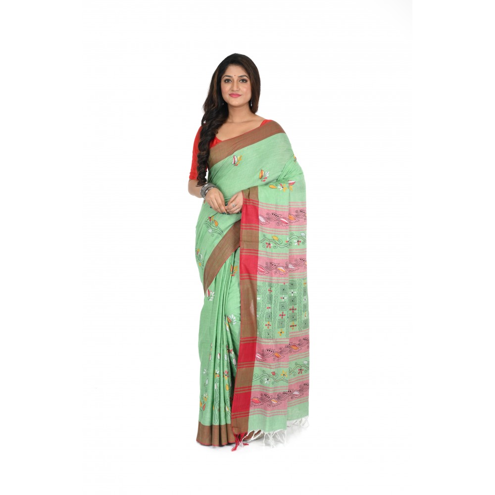HANDWOVEN KANTHA STITCH SAREE