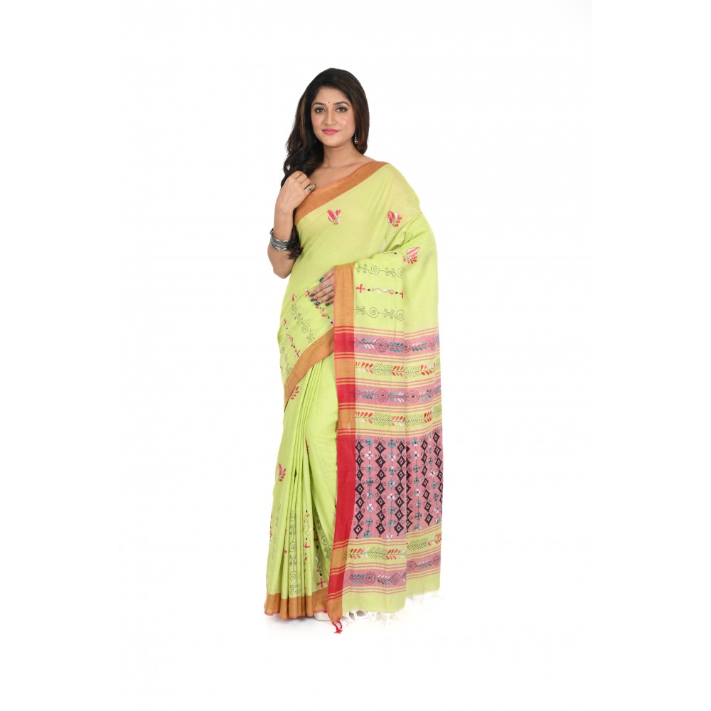 HANDWOVEN KANTHA STITCH SAREE
