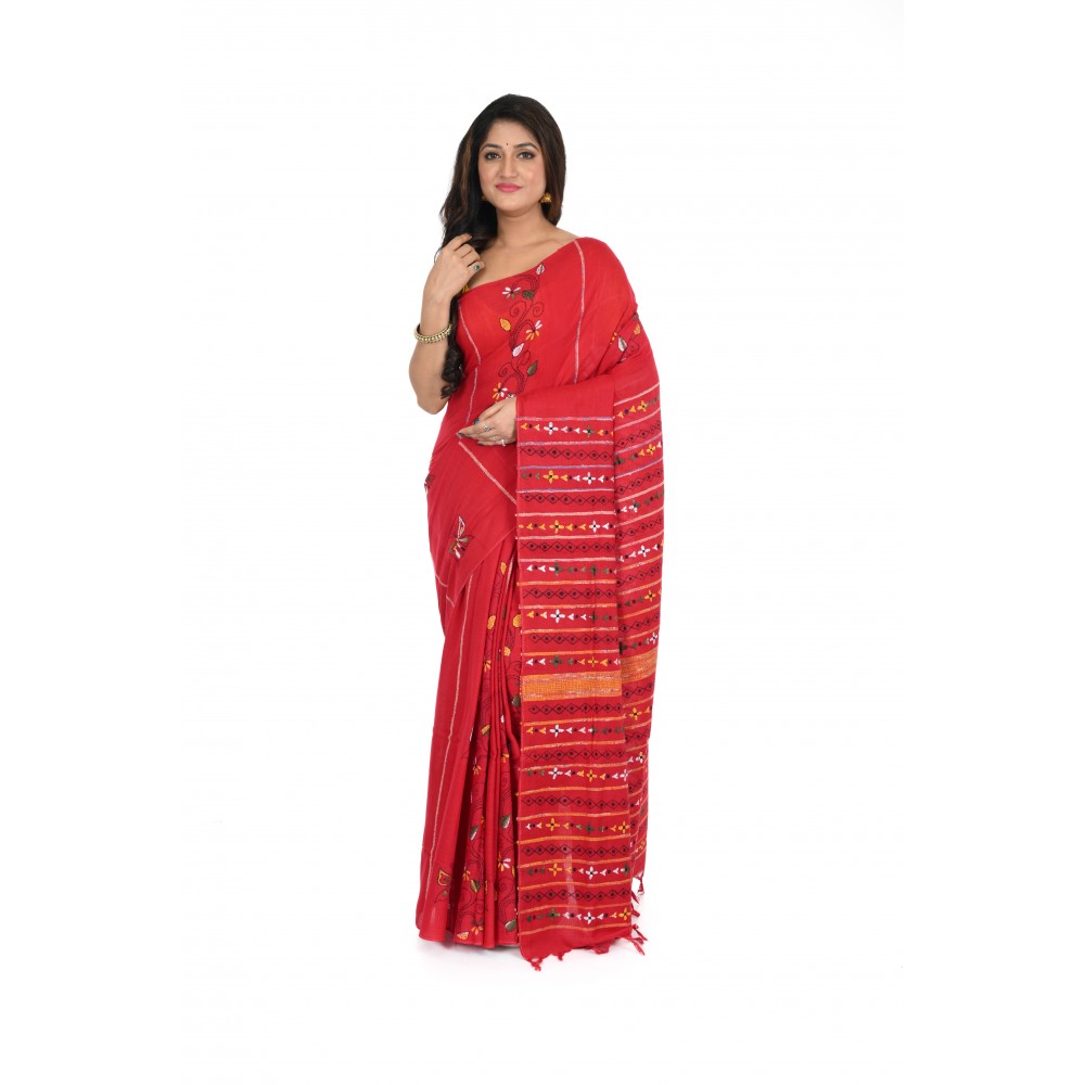 HANDWOVEN KANTHA STITCH SAREE