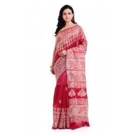 Tantuja Bengal Handloom Hand Block Printed Silk Saree.