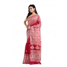 Tantuja Bengal Handloom Hand Block Printed Silk Saree.