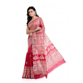 Tantuja Bengal Handloom Hand Block Printed Silk Saree.