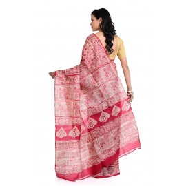 Tantuja Bengal Handloom Hand Block Printed Silk Saree.