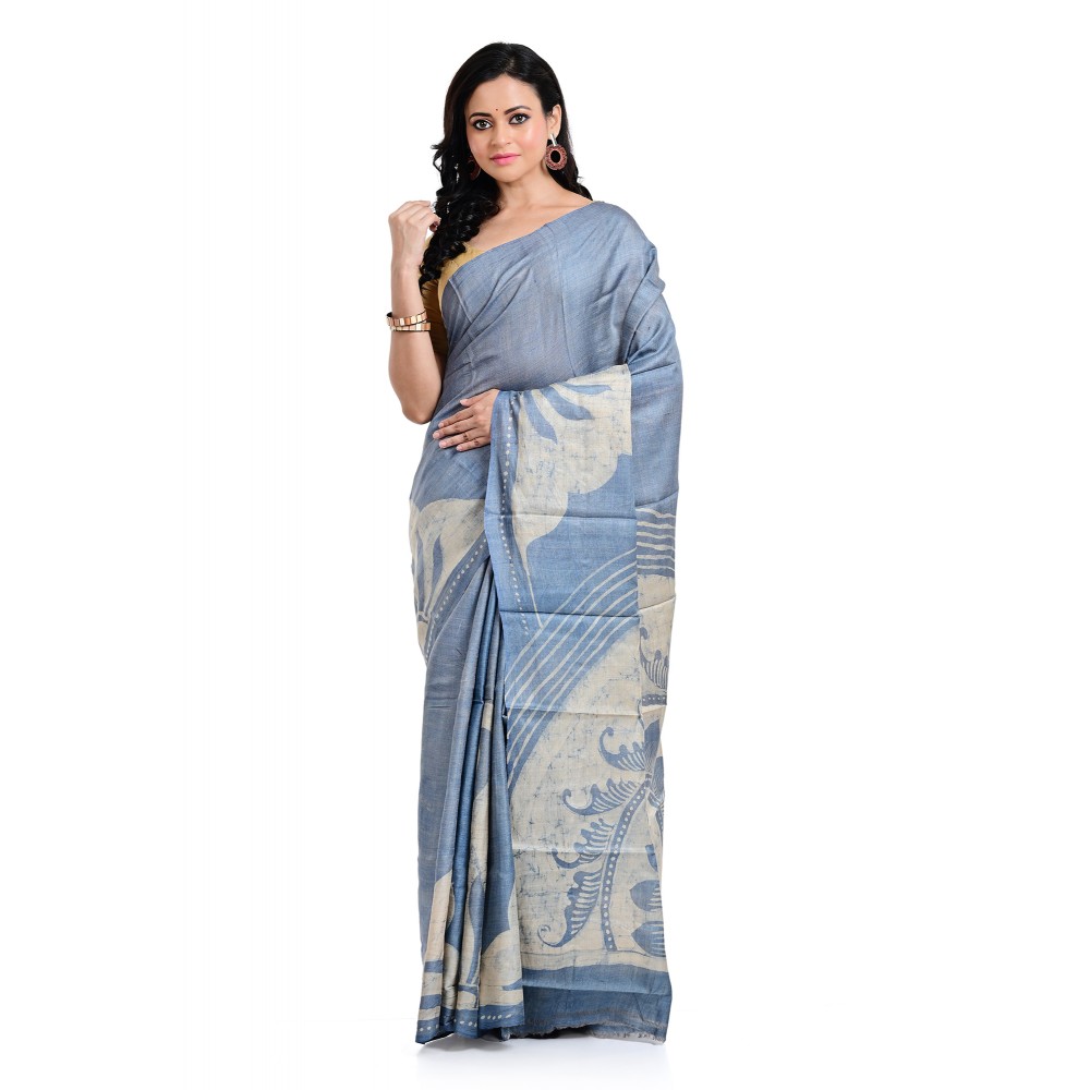 Tantuja Handloom Tassar Hand Batick Silk Saree