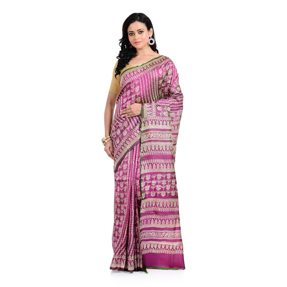 Tantuja Handloom Block Print Katan Silk Saree