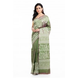 Tantuja Handloom Block Print Katan Silk Saree
