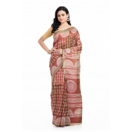 Tantuja Handloom Block Print Katan Silk Saree