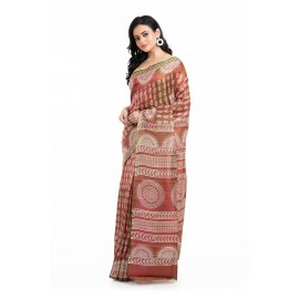 Tantuja Handloom Block Print Katan Silk Saree