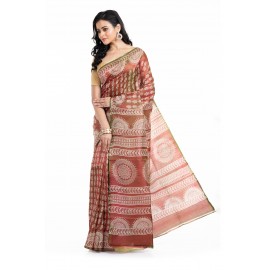 Tantuja Handloom Block Print Katan Silk Saree