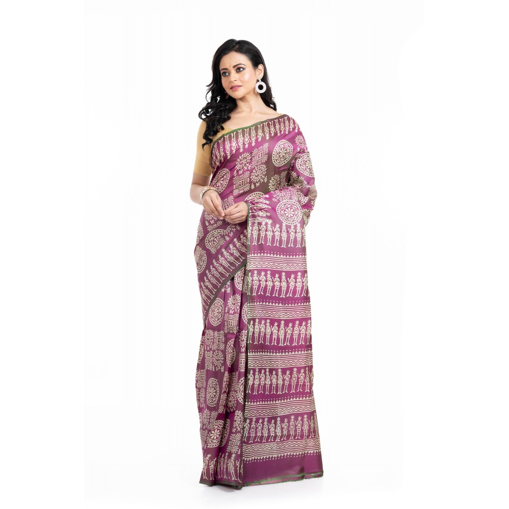 Tantuja Handloom Block Print Katan Silk Saree
