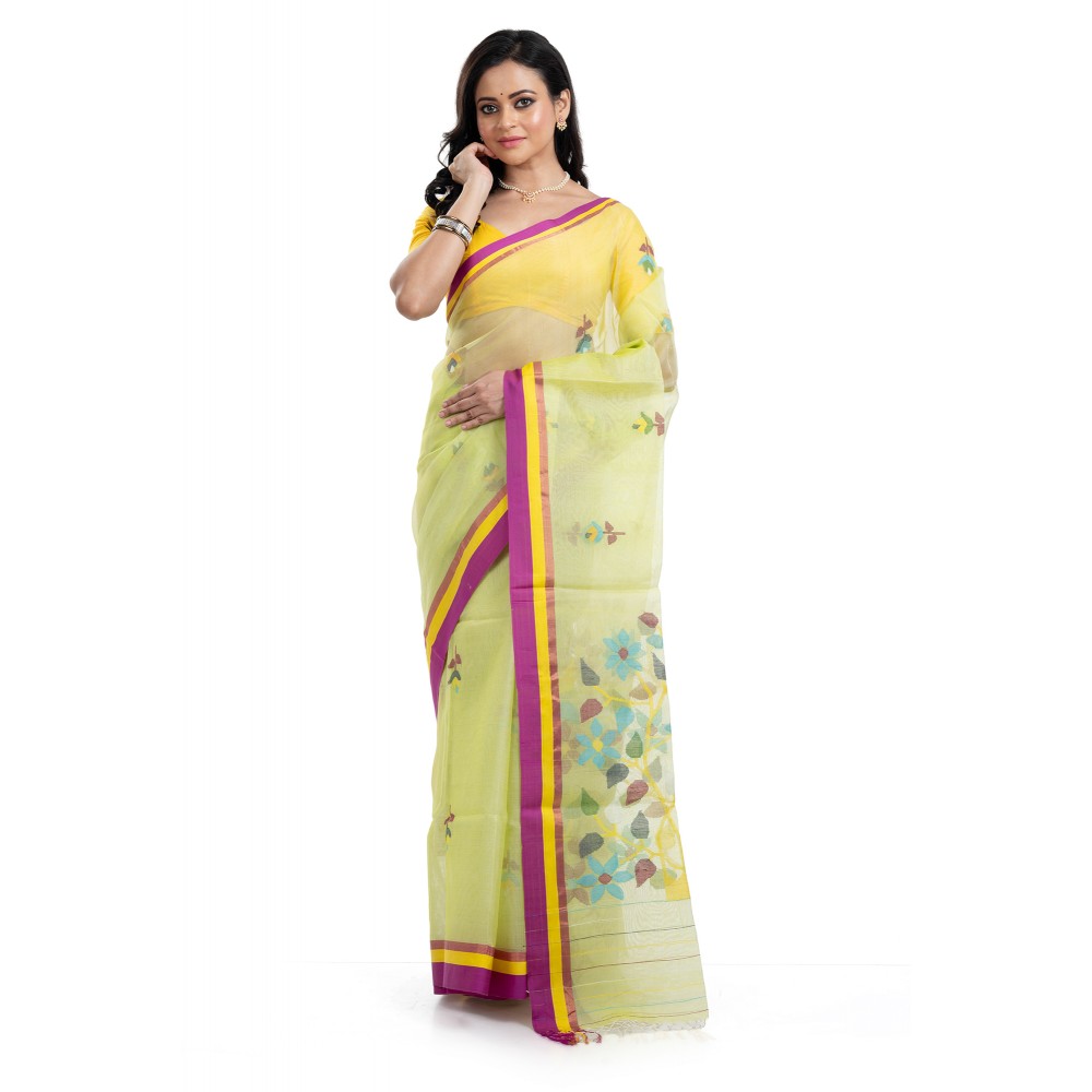 Tantuja Bengal Handloom Maslin Silk Jamdani Saree