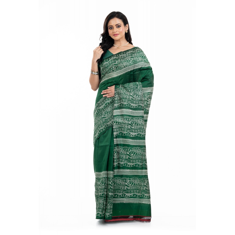 Tantuja Handloom Block Print Katan Silk Saree
