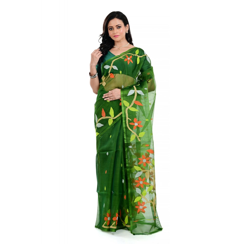 Tantuja Bengal Handloom Maslin Silk Jamdani Saree