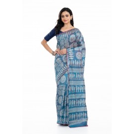 Tantuja Handloom Block Print Katan Silk Saree