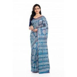 Tantuja Handloom Block Print Katan Silk Saree