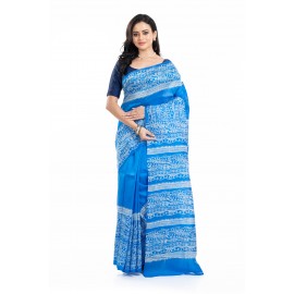 Tantuja Cerulean Blue Hand Block Printed Pure Katan Silk Saree