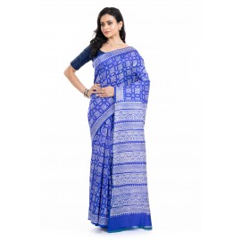 Tantuja Royal Blue Hand Block Printed Katan Silk Saree