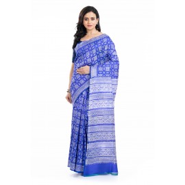 Tantuja Royal Blue Hand Block Printed Katan Silk Saree