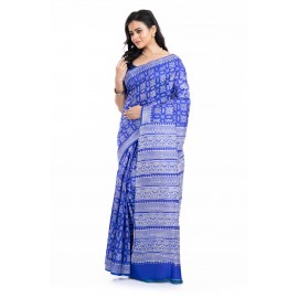 Tantuja Royal Blue Hand Block Printed Katan Silk Saree