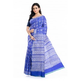 Tantuja Royal Blue Hand Block Printed Katan Silk Saree