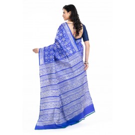 Tantuja Royal Blue Hand Block Printed Katan Silk Saree