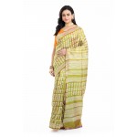 Tantuja Olive Green Hand Block Printed Katan Silk Saree