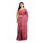 Tantuja Magenta and Earthy Brown Hand Batik Tassar Silk Saree