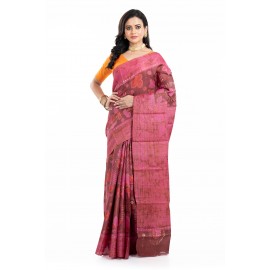 Tantuja Magenta and Earthy Brown Hand Batik Tassar Silk Saree