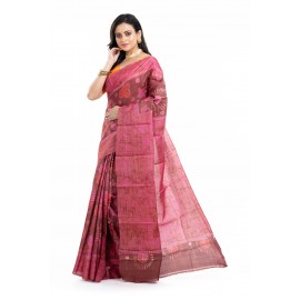 Tantuja Magenta and Earthy Brown Hand Batik Tassar Silk Saree