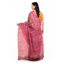 Tantuja Magenta and Earthy Brown Hand Batik Tassar Silk Saree