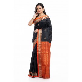 Tantuja Charcoal Black Garad Kanjivaram Silk Saree