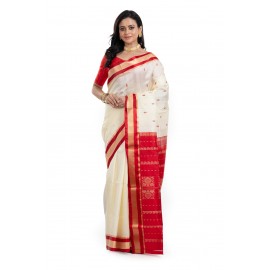 Tantuja Off-White and Red Garad Kanjivaram Silk Saree