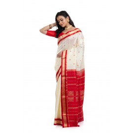 Tantuja Off-White and Red Garad Kanjivaram Silk Saree