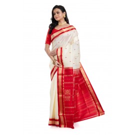 Tantuja Off-White and Red Garad Kanjivaram Silk Saree