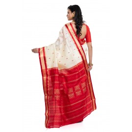 Tantuja Off-White and Red Garad Kanjivaram Silk Saree