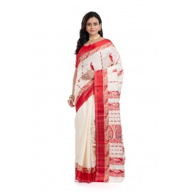 Tantuja Off-White and Red Double Jacquard Garad Silk Saree (Ornate Pallu Edition)