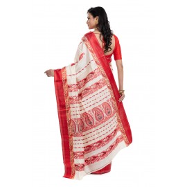 Tantuja Off-White and Red Double Jacquard Garad Silk Saree (Ornate Pallu Edition)