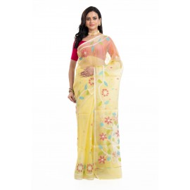 Tantuja Pastel Yellow Muslin Jamdani Silk Saree