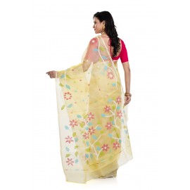 Tantuja Pastel Yellow Muslin Jamdani Silk Saree