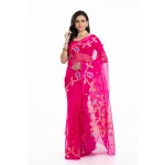 Tantuja Royal Rani Pink Muslin Silk Jamdani Saree